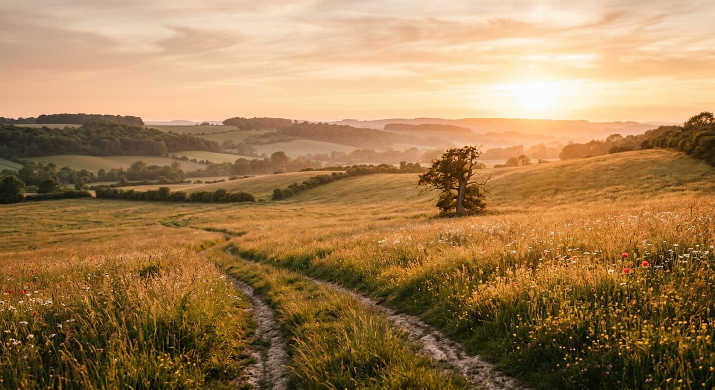 A quiet field at sunset